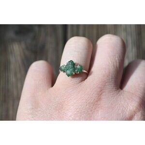Real Emerald Rings, Genuine Uncut Emerald Jewelry, Raw Diamond Ring, Natural Gem